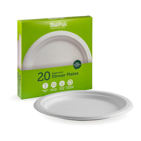 20 Pack - 23cm / 9" White BioPlates 140/Carton 20 Pack - 23cm / 9" White BioPlates 140/Carton
