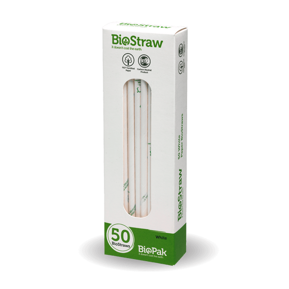 50 Pack - 6mm White Regular Straws 1200/Carton