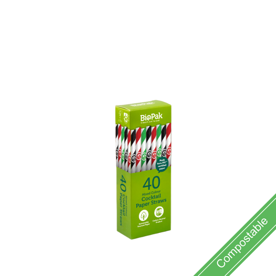 40 Pack - 6mm Mixed Cocktail BioStraws 560/Carton