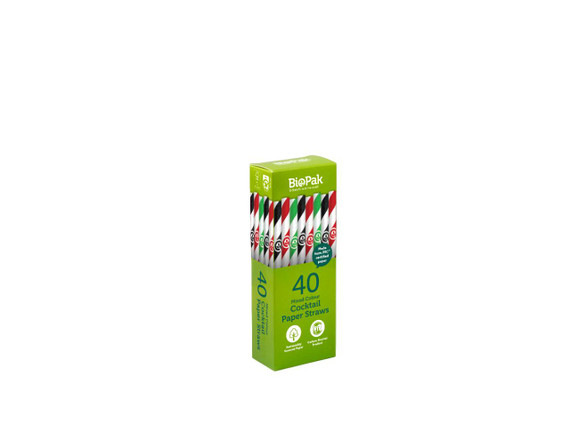 40 Pack - 6mm Mixed Cocktail BioStraws 560/Carton RT-JP-PBS-6X135-40-MIXED BioPak