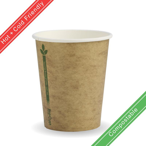 280ml / 8oz (80mm) Single Wall Kraft Green Line Brown BioCup 1000/Carton BCK-8-GL BioPak