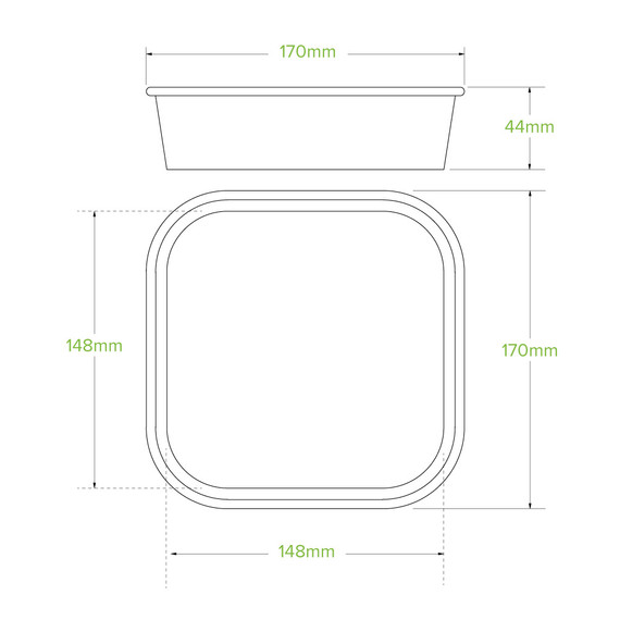 750ml White BioBoard Square Takeaway Base 300/Carton