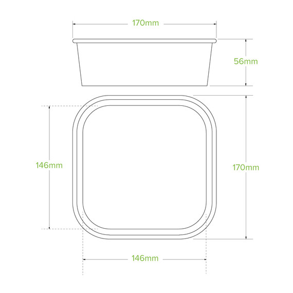 1,000ml Kraft BioBoard Square Takeaway Base 300/Carton