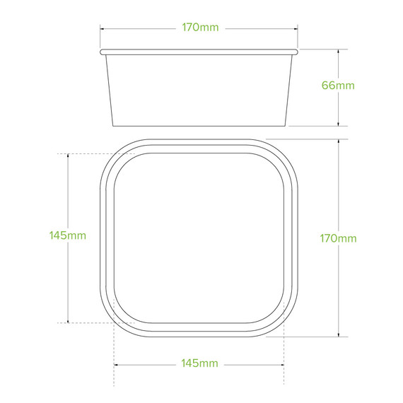 1,200ml Kraft BioBoard Square Takeaway Base 300/Carton