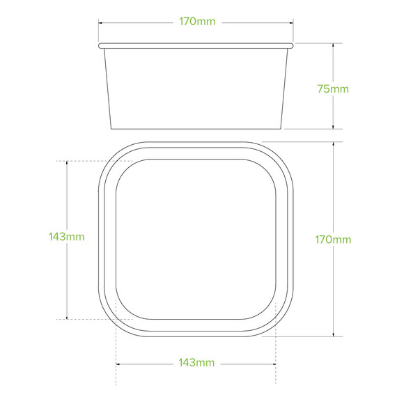 1,400ml White BioBoard Square Takeaway Base 300/Carton