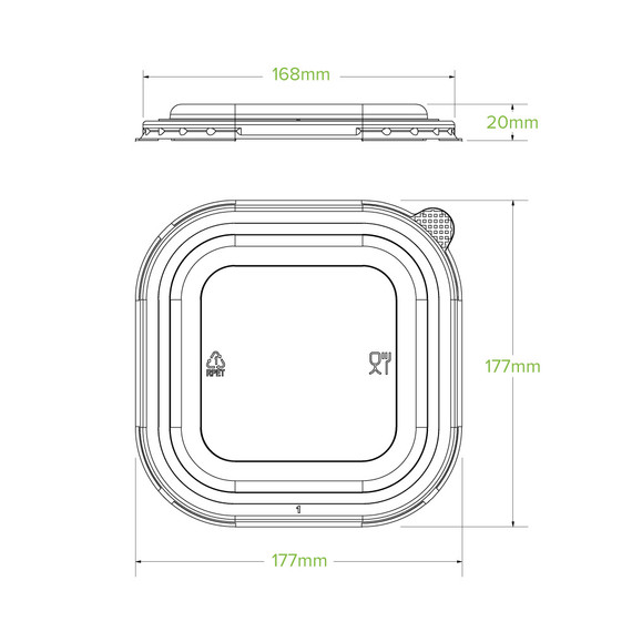 750ml-1,400ml Clear RPET Square Takeaway Lid 300/Carton