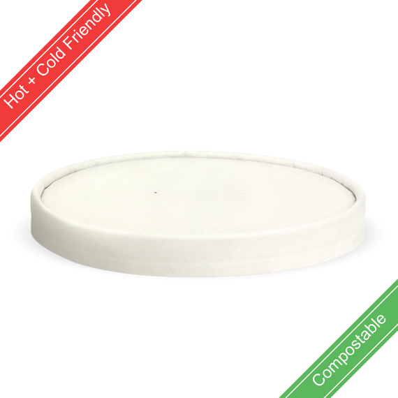 500-1,000ml (148mm) White BioBowl Paper Lid 400/Carton