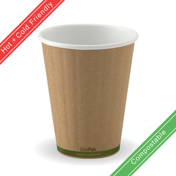 255ml / 8oz (80mm) Double Wall Kraft Brown BioCup 1000/Carton