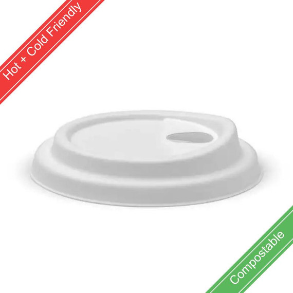 90mm Large White Plant Fibre Strawless BioCup Lid 1000/Carton BCL-90SF-PULP BioPak