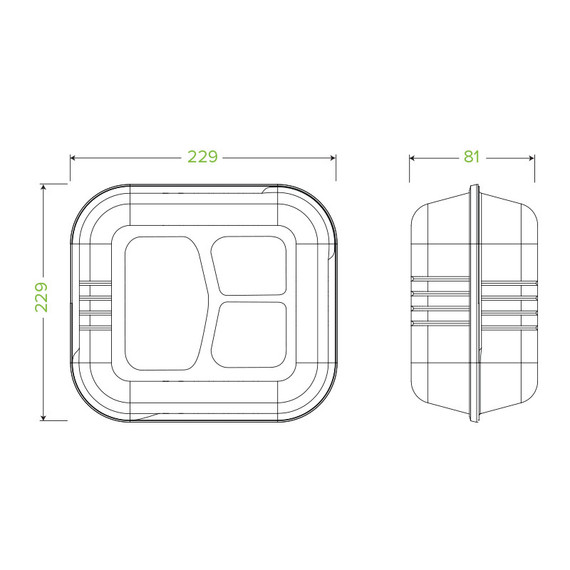 23x23x8cm / 9x9x3" White 3-Compartment BioCane Clamshell 200/Carton