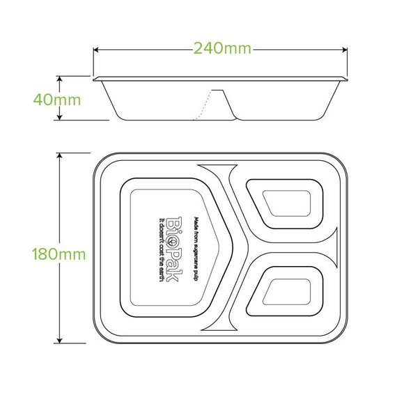 3 Compartment White BioCane Takeaway Base 500/Carton B-LB-3C-W-PF BioPak