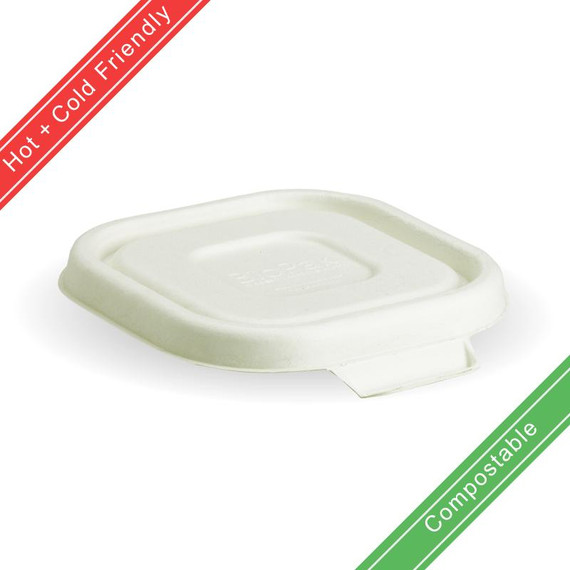 Square 280, 480 & 630ml White BioCane Takeaway Lid 600/Carton B-SLBL-W-PF BioPak