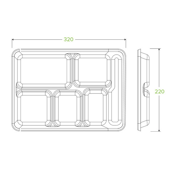 6-Compartment BioCane Tray 250/Carton