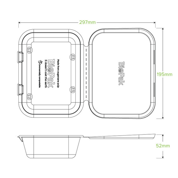 20x15x5cm / 7.5x5x1.9" Natural BioCane Clamshell 300/Carton