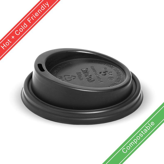 80mm Black PLA BioCup Lid 1000/Carton BCL-8PLA-B BioPak