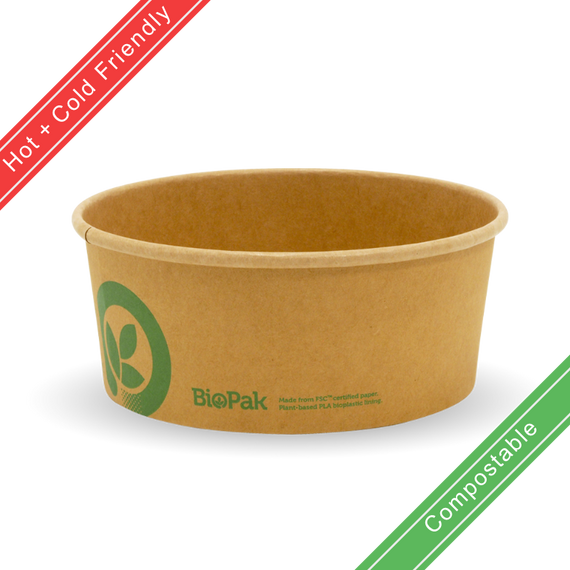 750ml (148mm) Medium Kraft BioBowl 400/Carton