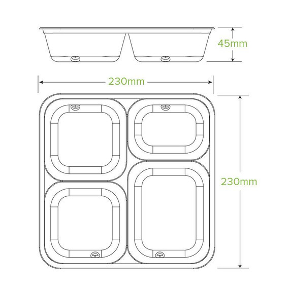 4-Compartment Large Biocane Takeaway Base 300/Carton 4-Compartment Large Biocane Takeaway Base 300/Carton