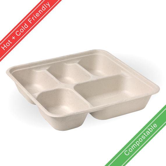 5-Compartment Large Biocane Takeaway Base 300/Carton