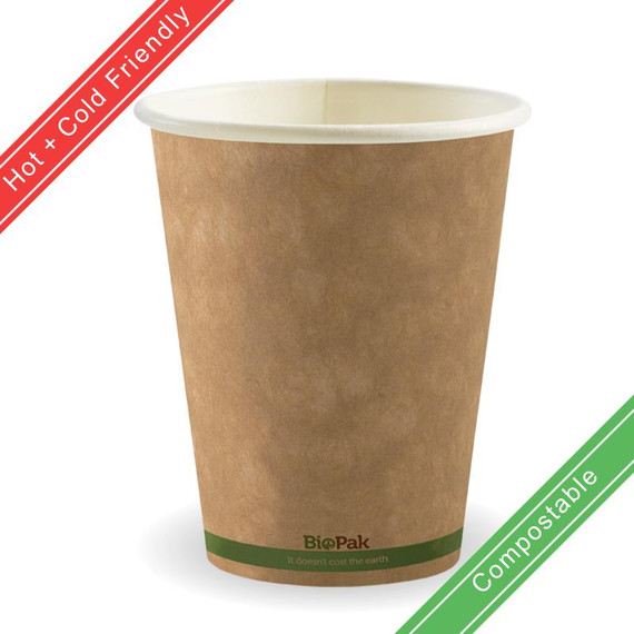 390ml / 12oz (90mm) Single Wall Kraft Brown BioCup 1000/Carton BCK-12-GS BioPak