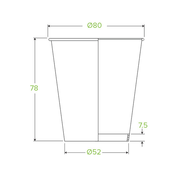 230ml / 6oz (80mm) Single Wall Green Leaf BioCup (80mm) 1000/Carton