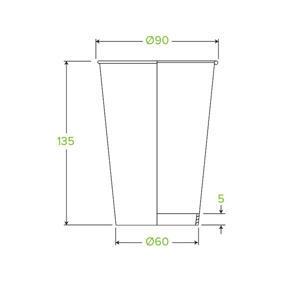 510ml / 16oz (90mm) Single Wall Plain White BioCup 1000/Carton