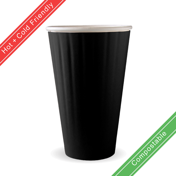 460ml / 16oz (90mm) Black Double Wall BioCup 600/Carton