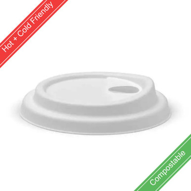 90mm Large White Plant Fibre Strawless BioCup Lid 1000/Carton