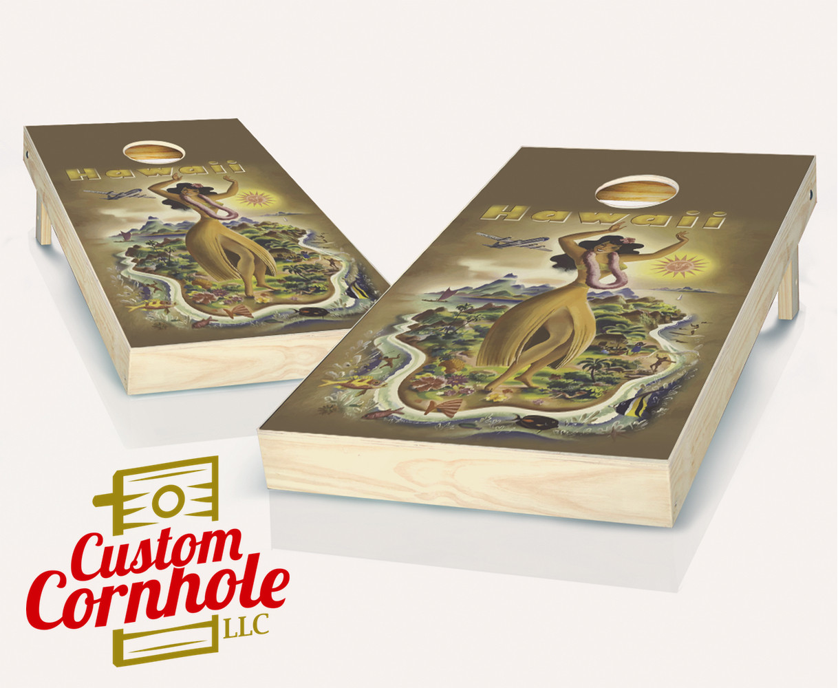 Hawaii Poster Cornhole Set with Bags - Custom Cornhole, LLC