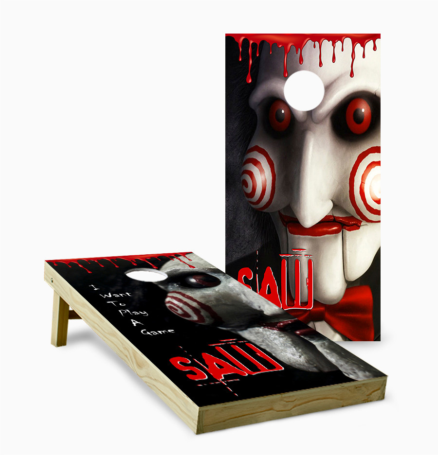 Jigsaw SAW Movie Cornhole Set with Bags - Custom Cornhole, LLC
