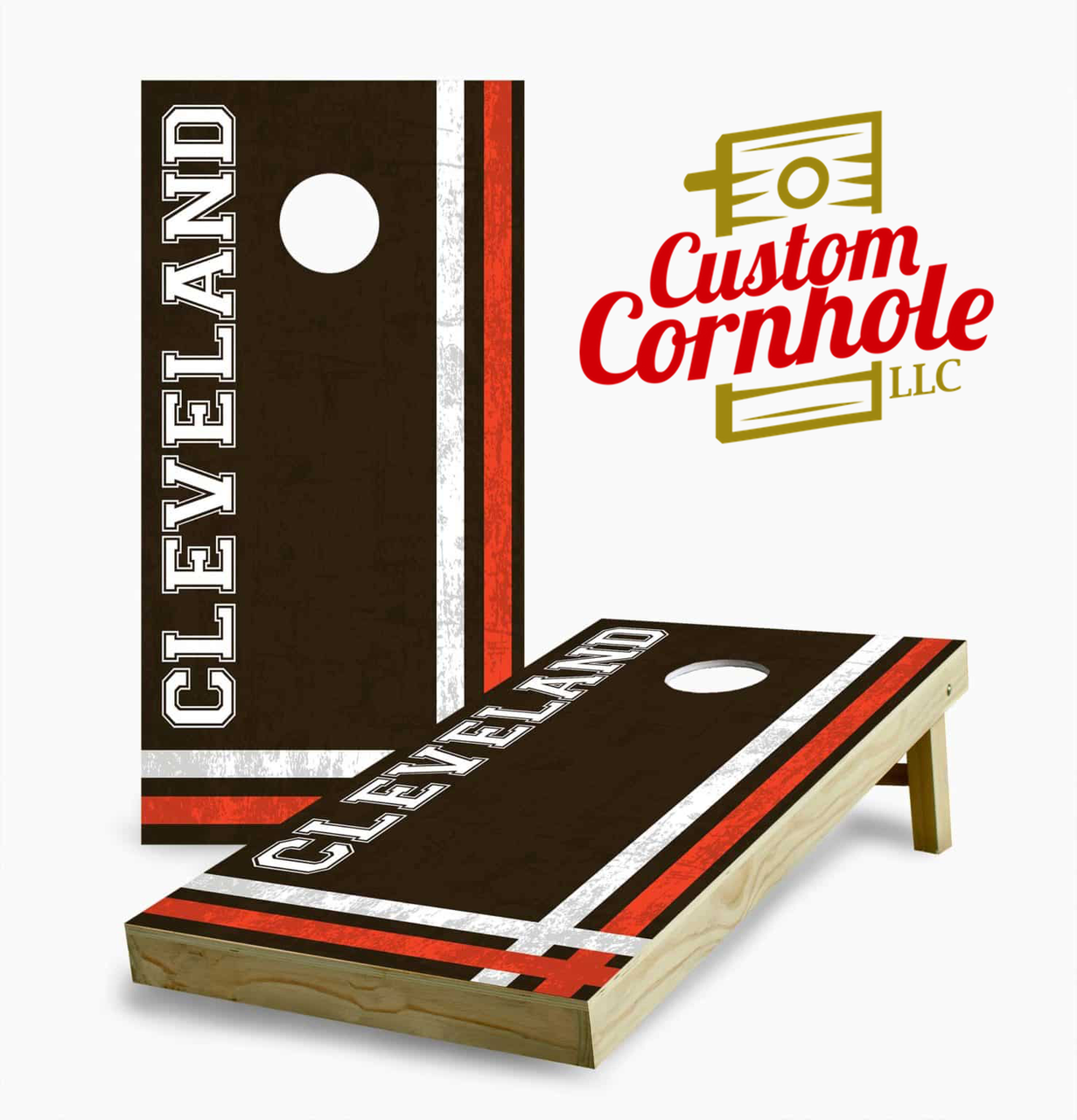 Cleveland Football Four Stripe Cornhole Set with Bags - Custom