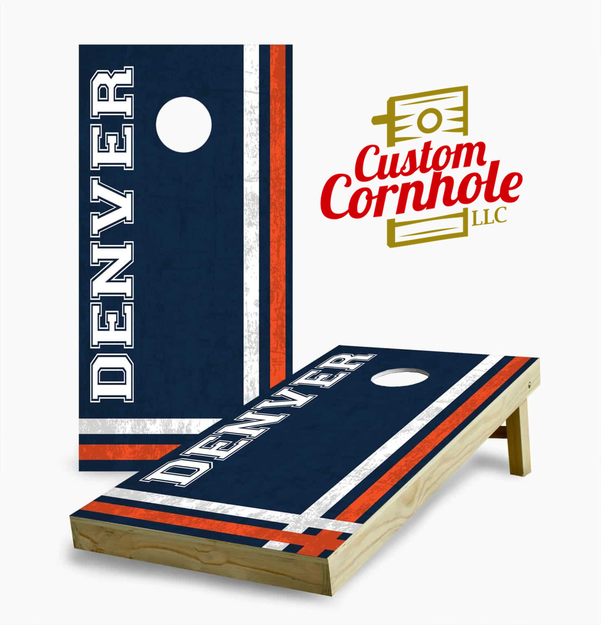 Denver Football Four Stripe Cornhole Set with Bags - Custom