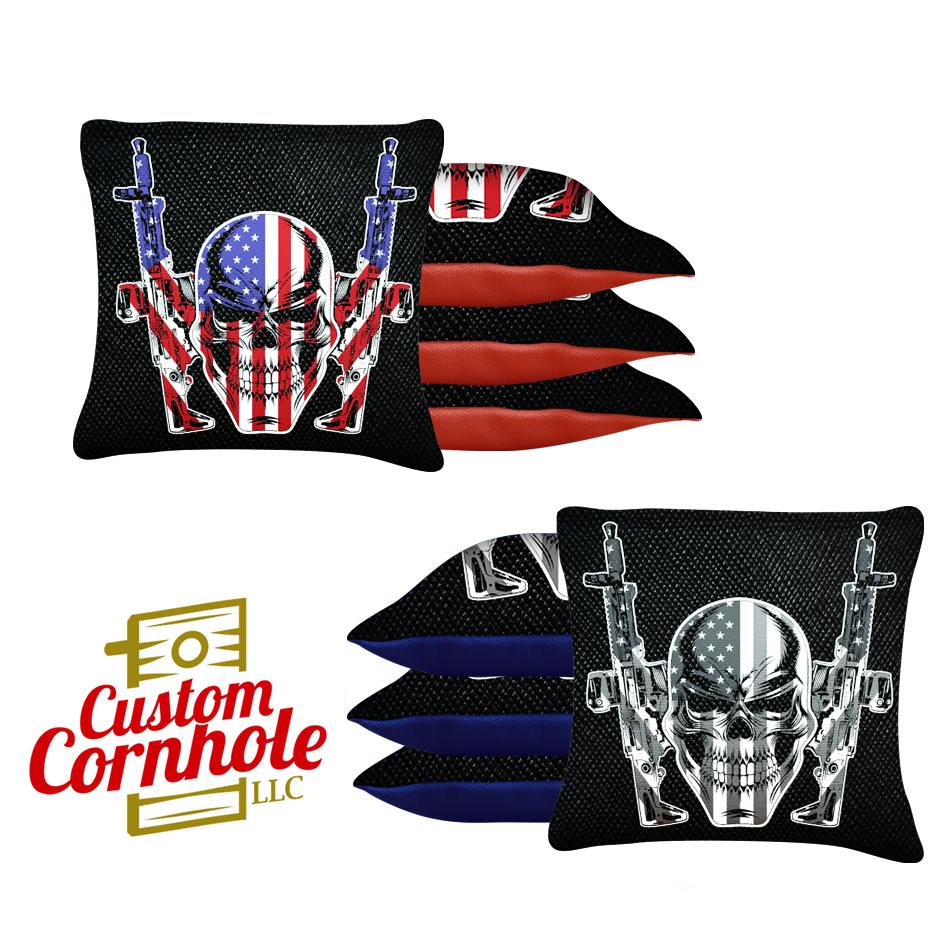 Flag Skull Guns Tournament Cornhole Bags - Set of 8 - Custom