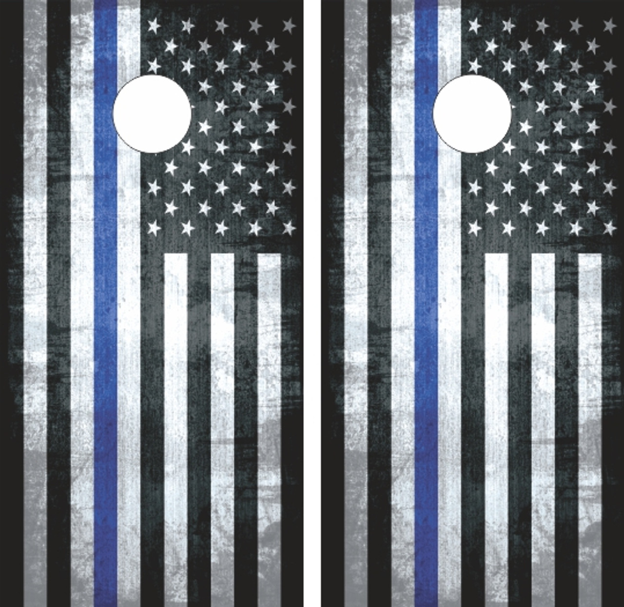 Pair of Thin Blue Line Flag Wood Cornhole Board Vinyl Decal Wrap police support 