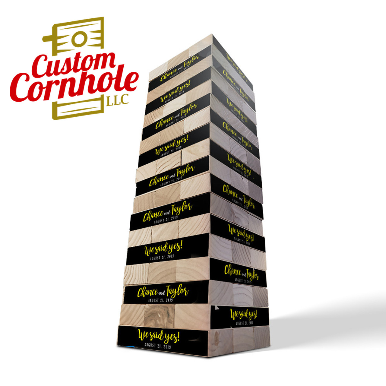 We Said Yes Black And Gold Giant Jenga Game Custom Cornhole Llc