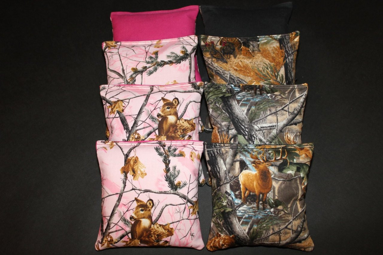 Deer Camo Pink & Black Cornhole Bags - Set of 8 - Custom Cornhole, LLC