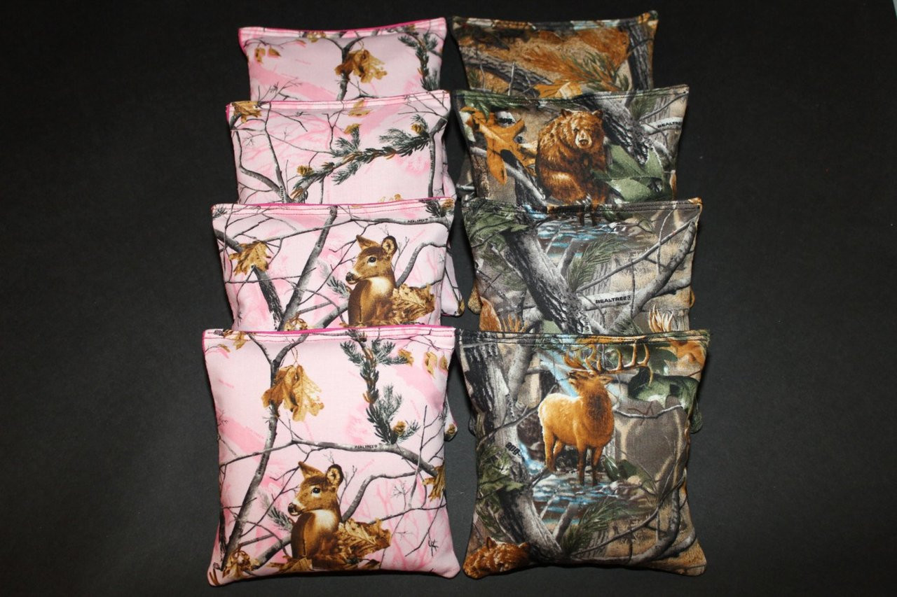 Deer Camo Pink & Black Cornhole Bags - Set of 8 - Custom Cornhole, LLC