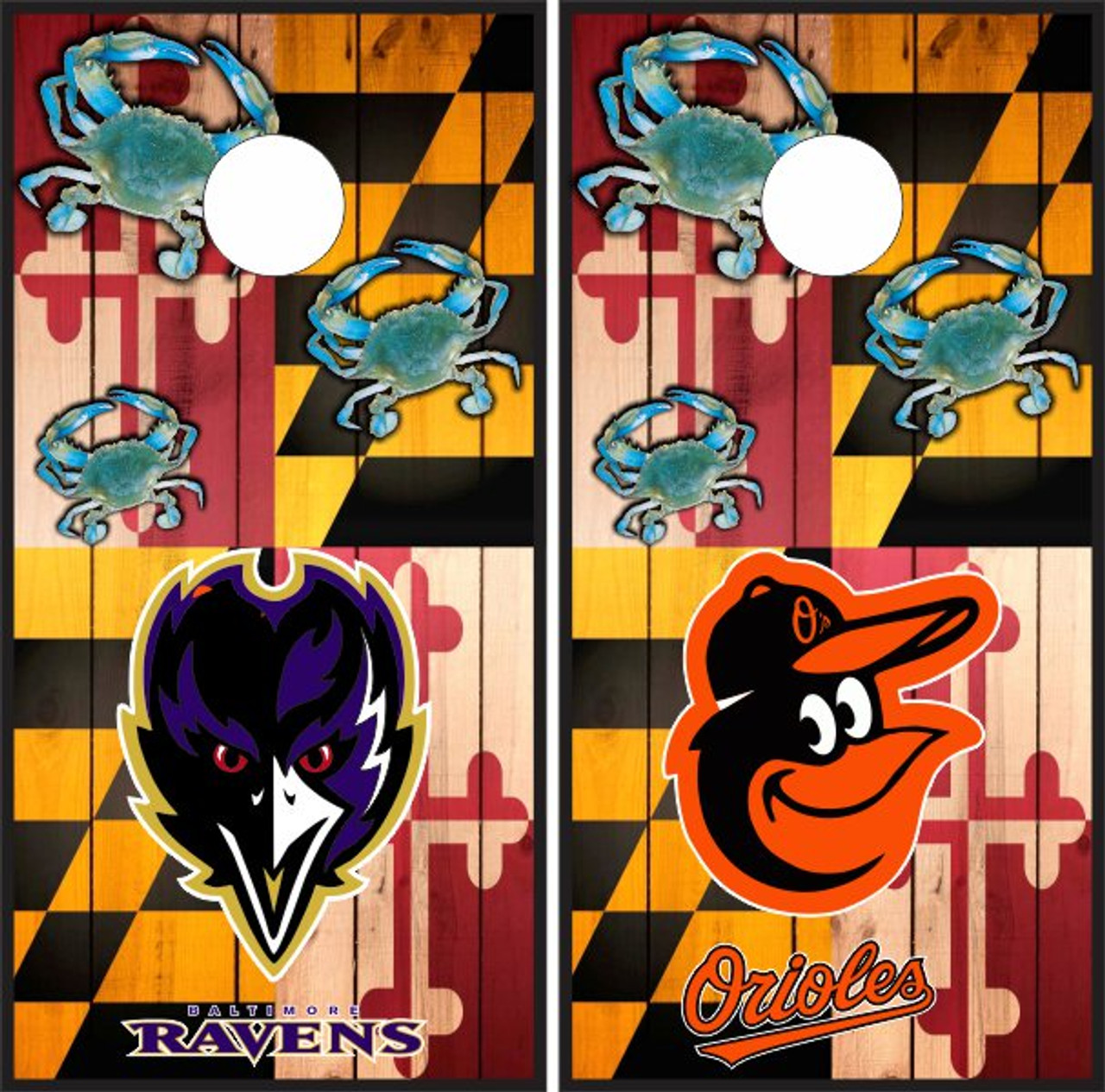 Baltimore Ravens and Orioles Cornhole Wraps - Set of 2