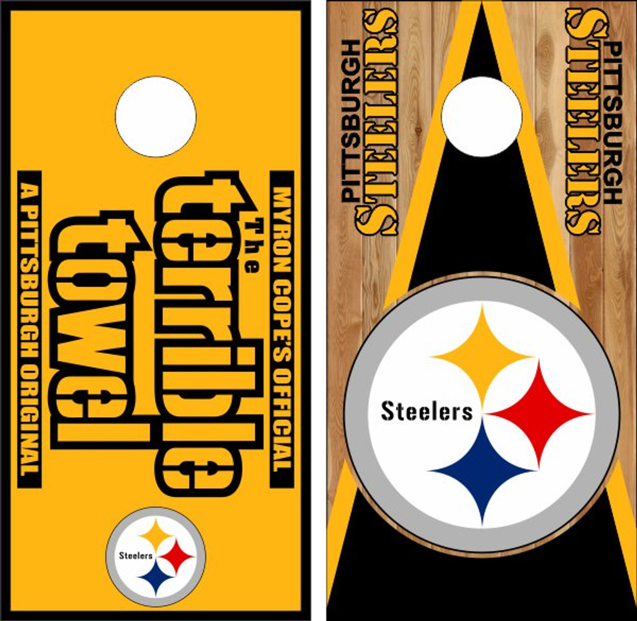 Pittsburgh Steelers Vinyl Wrapped Cornhole Boards with Bags