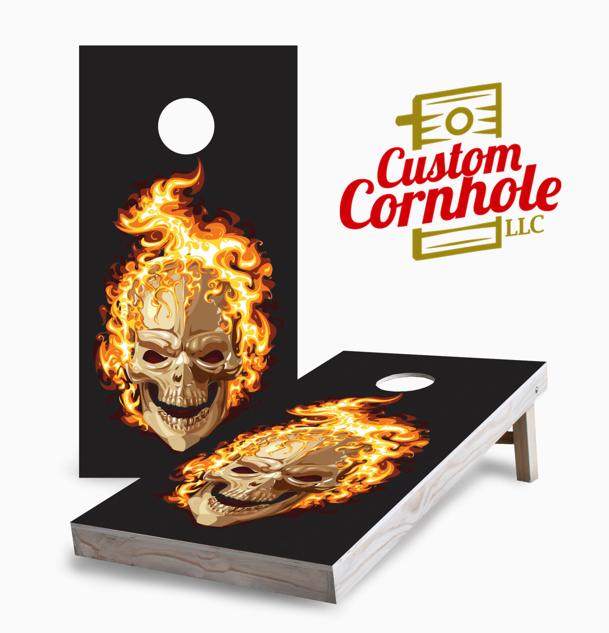 Flaming skull ripped cornhole board game decals 