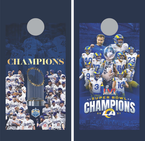 Los Angeles Dodgers and Rams Champions Cornhole Wraps - Set of 2