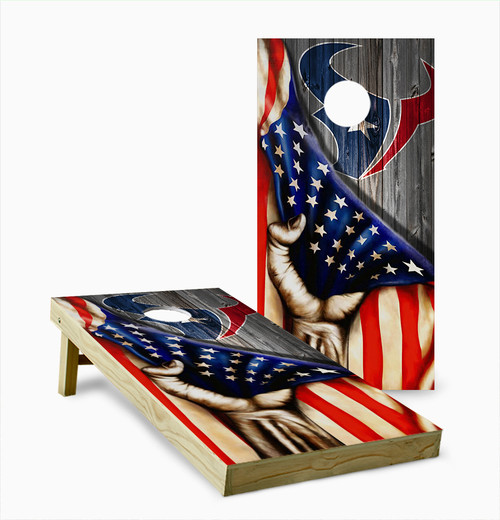 Texans Football American Flag Cornhole Set with Bags