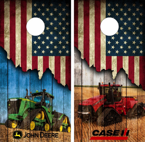 American Flag Tractors Cornhole Wraps - Set of 2