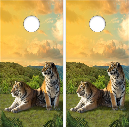 Tigers in Sunset Cornhole Wraps - Set of 2