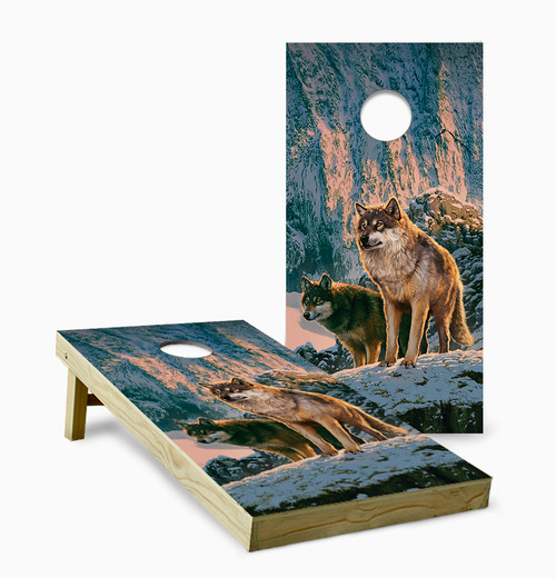Wolf Couple in Sunset Cornhole Set with Bags