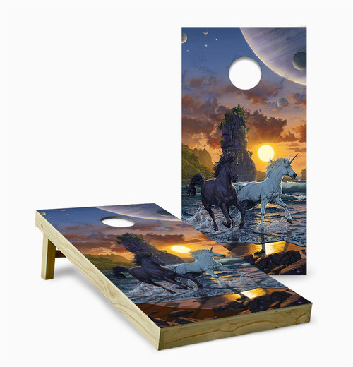 Unicorns on Beach Cornhole Set with Bags