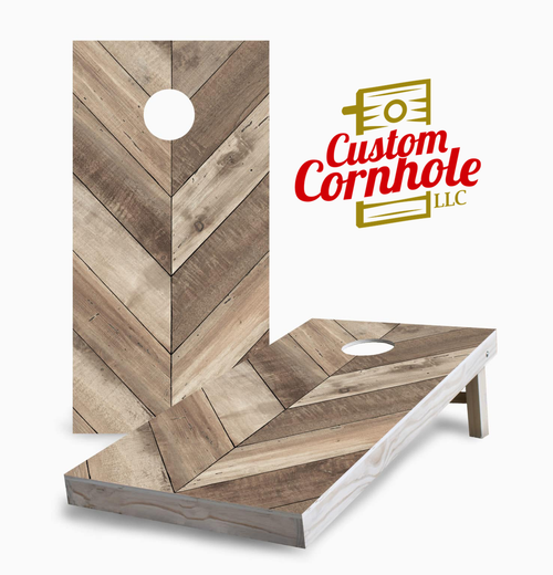 Diagonal Wood Plank Cornhole Set with Bags