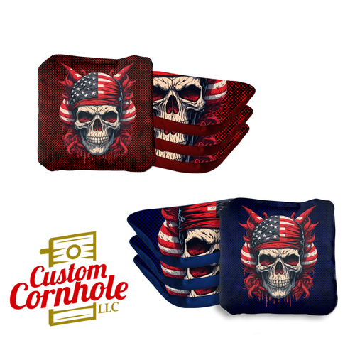 Skull Red Blue Professional Cornhole Bags - Set of 8