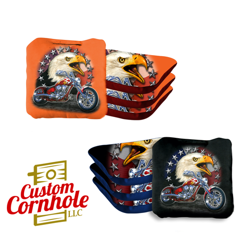 Motorcycle Bald Eagle Professional Cornhole Bags - Set of 8