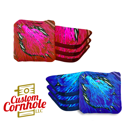 Blue Pink Wolf Professional Cornhole Bags - Set of 8