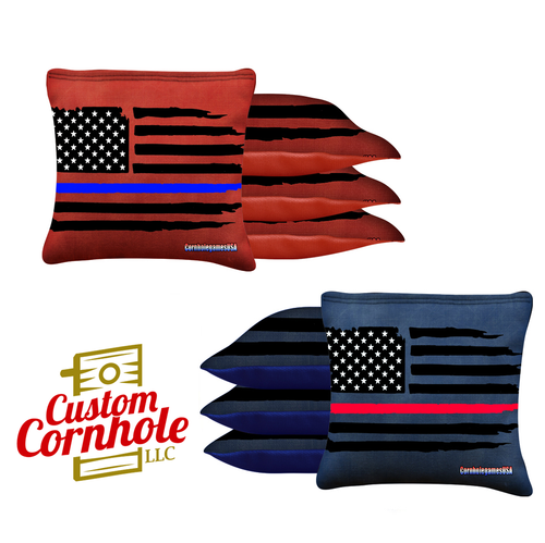 Blue Line Red Line Tournament Cornhole Bags - Set of 8